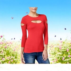 GUESS Women’s Pink Magma Keyhole Cutout 
Cassie 3/4 Sleeve Cutout Top size L